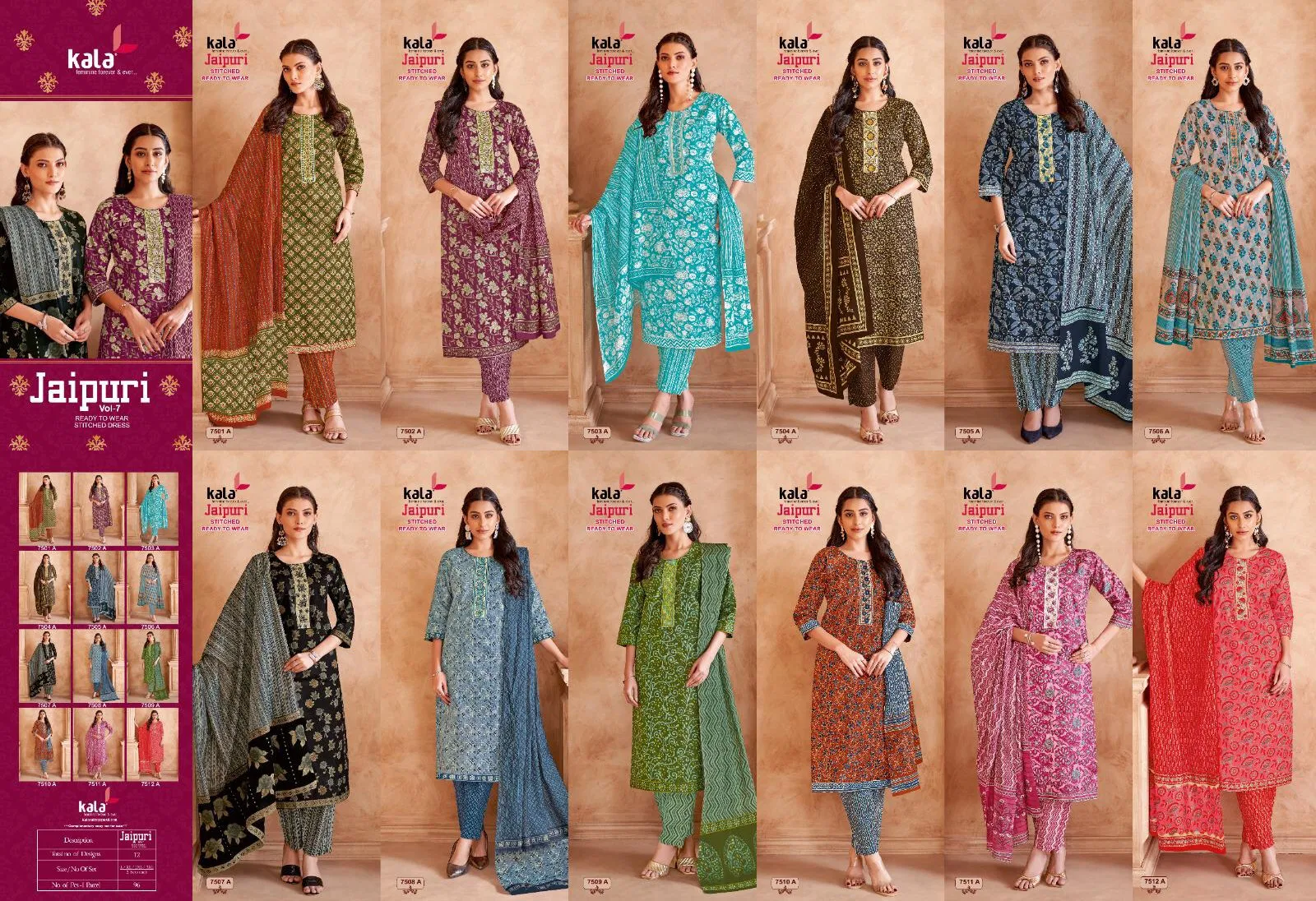 Jaipuri Vol 7 By Kala Printed Cotton Embroidery Dress Material Orders In India